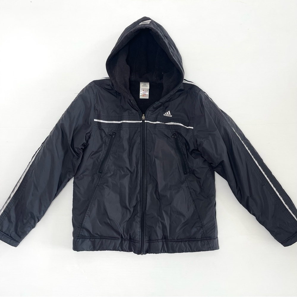 Adidas Vintage Reversible Black Hooded Puffer Jacket